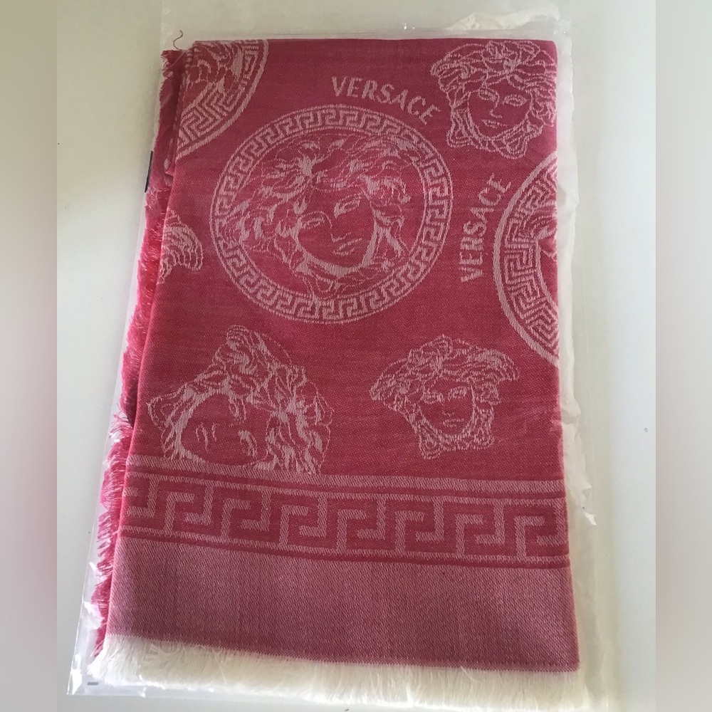Versace small fuchsia pink and white scarf.
